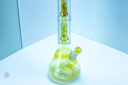 PNW Logo Yellow Glass Double-Stack Perc Beaker Bong