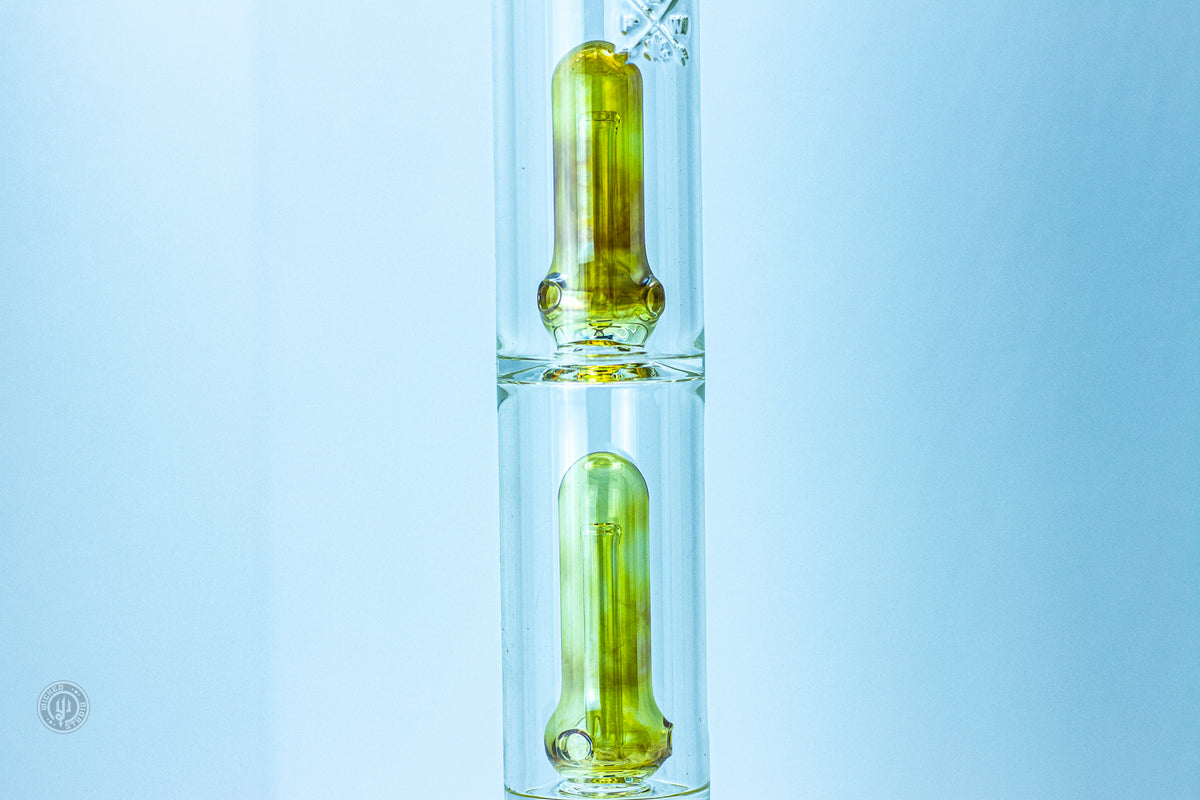 PNW Logo Yellow Glass Double-Stack Perc Beaker Bong