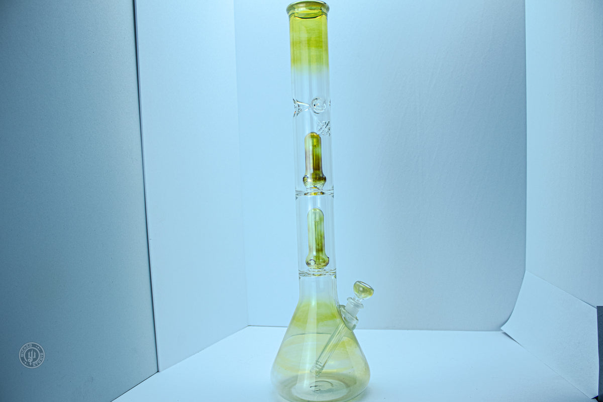 PNW Logo Yellow Glass Double-Stack Perc Beaker Bong