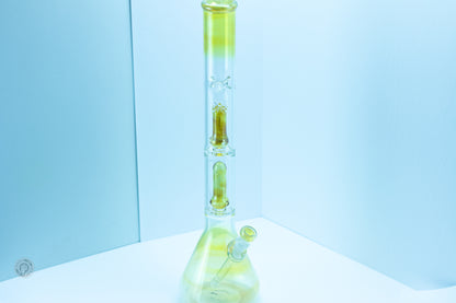 PNW Logo Yellow Glass Double-Stack Perc Beaker Bong