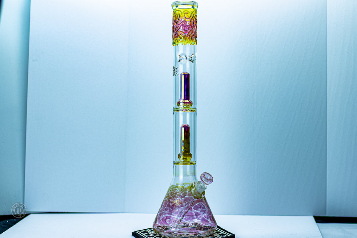 PNW Logo Fumed Beaker Bong | Double Perc | 14mm Joint | Wicked Studio